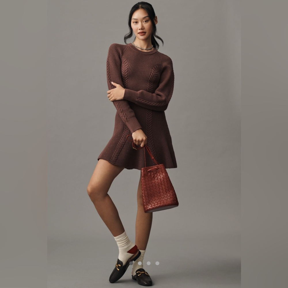 Anthropologie Brown Knit Skater Dress NWT